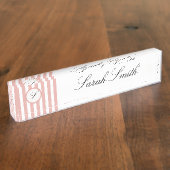 Monogram Desk Name Bord Roze Wit Gestreept Naambordje (Zijkant)