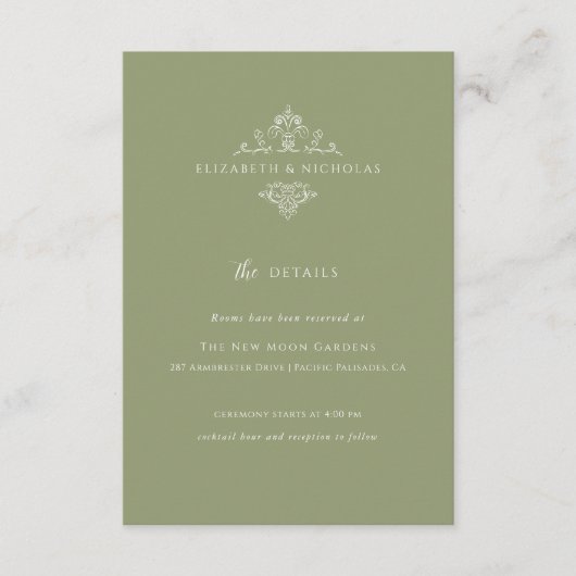 monogram | Details bruiloft gast Informatiekaartje (Voorkant)