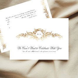 monogram details elegante gouden botanische bruilo informatiekaartje