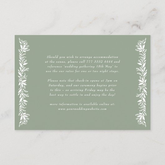 Monogram Details Elegante Sage Green Leafy Wedding Informatiekaartje (Achterkant)