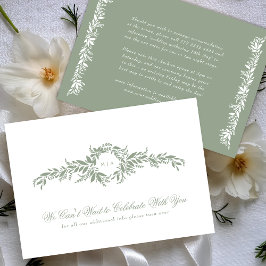 Monogram Details Elegante Sage Green Leafy Wedding Informatiekaartje