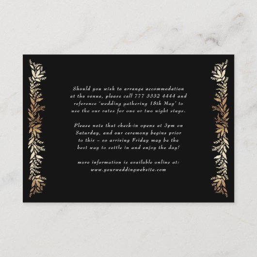 Monogram Details Zwart & Goud Botanische bruiloft Informatiekaartje (Achterkant)