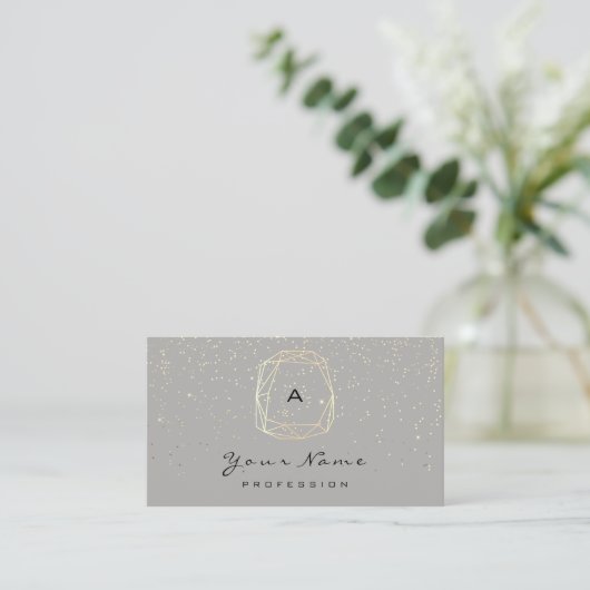 Monogram Diamond Grijs Goud Confetti Blogger Afsprakenkaartje (Staand voorkant)