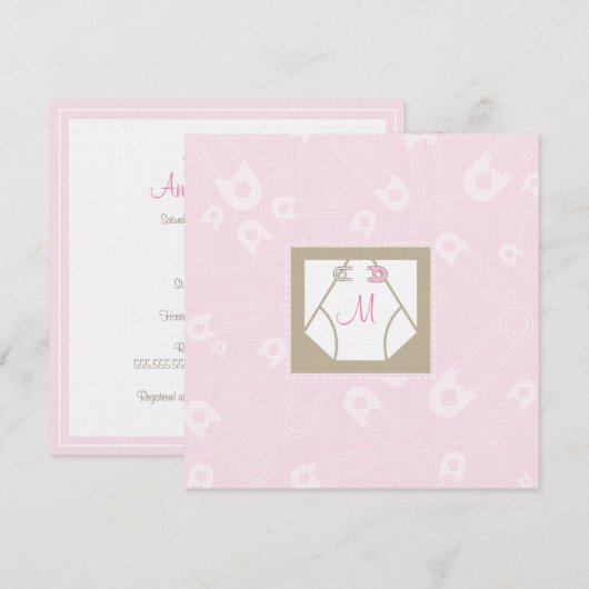 Monogram Diaper en de Uitnodiging van het Baby sho (Voorkant / Achterkant)