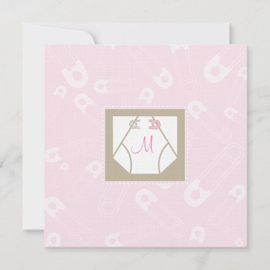 Monogram Diaper en de Uitnodiging van het Baby sho (Voorkant)