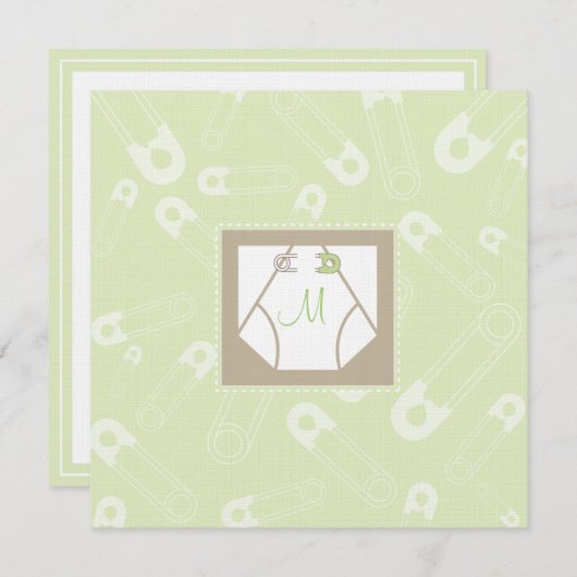 Monogram Diaper en de Uitnodiging van het Baby sho (Voorkant / Achterkant)