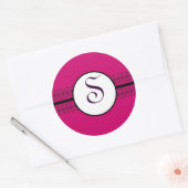 Monogram Diep Roze Zwarte Kant Diep Framboos Ronde Sticker (Envelop)
