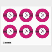 Monogram Diep Roze Zwarte Kant Diep Framboos Ronde Sticker (Vel)