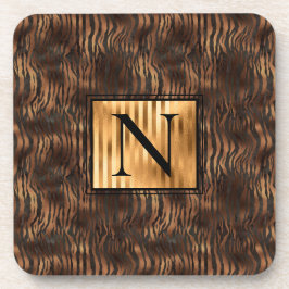 Monogram Dier Tijgerprint Goud Elegante Metaalglan Bier Onderzetter