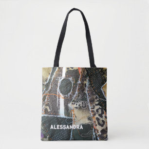Monogram dierenprint luipaardgrunge distressed tote bag