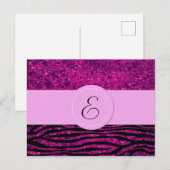 Monogram - Dierlijke afdruk, Zebra, glitter - Roze Briefkaart (Voorkant / Achterkant)