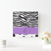Monogram - Dierlijke Druk, Koe, Zebra - Zwart Wit Vierkante Klok (Huis)
