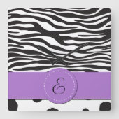 Monogram - Dierlijke Druk, Koe, Zebra - Zwart Wit Vierkante Klok (Voorkant)
