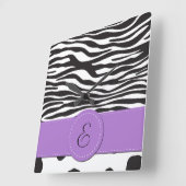 Monogram - Dierlijke Druk, Koe, Zebra - Zwart Wit Vierkante Klok (Hoek)