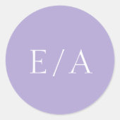 Monogram Digitale Lavendel Paarse Minimale Bruilof Ronde Sticker (Voorkant)