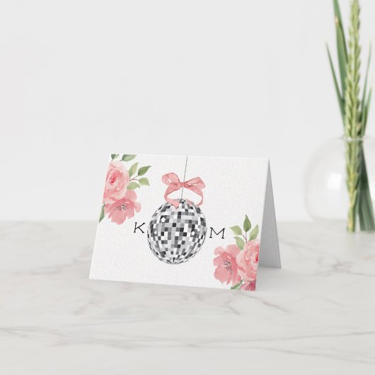 Monogram Disco Ball Weddenschap Foto Inside Bedankkaart (Voorkant)