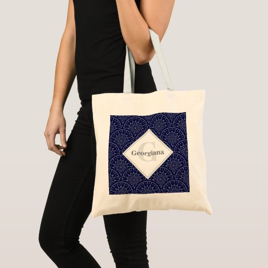 Monogram Ditsy Winter Snow Angels Sneeuwmannen Art Tote Bag (Voorkant (product))