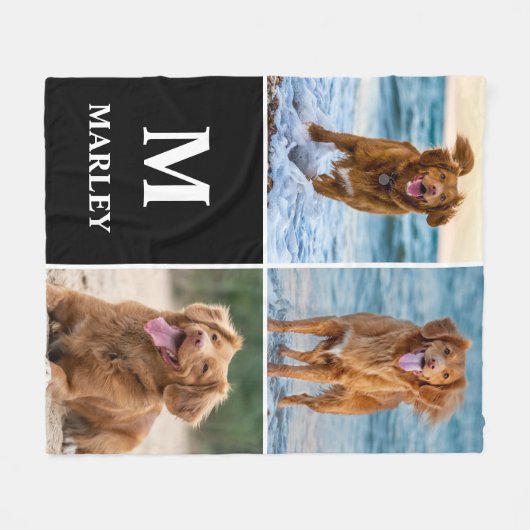 Monogram Dog Lover Photo Collage Pet Fleece Deken (Voorkant (Horizontaal))