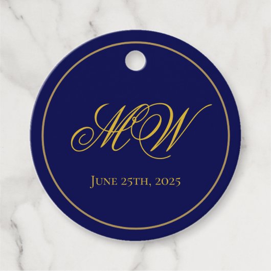 Monogram Donker Blauw en Goud bruiloft Dank u Bedankjes Labels (Voorkant)