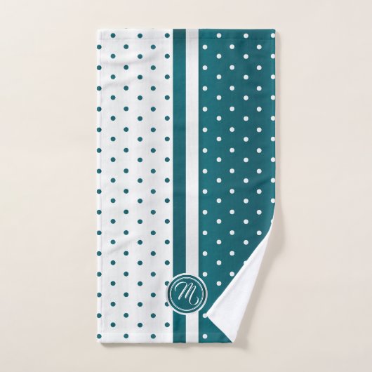 Monogram donker Blauwgroen en wit pokadopatroon Bad Handdoek (Handdoek)