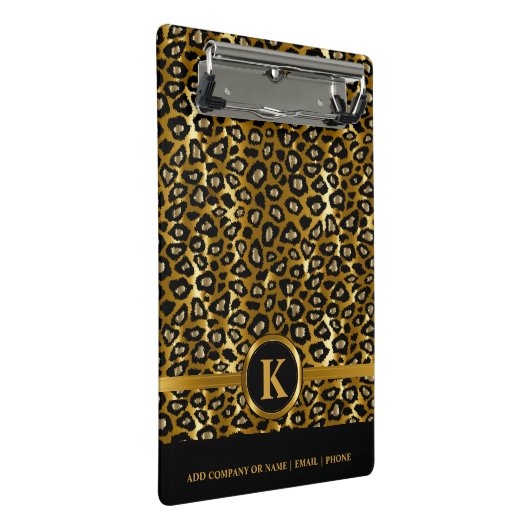 Monogram Donker goud en zwart luipspatroon Mini Klembord (Schuin)