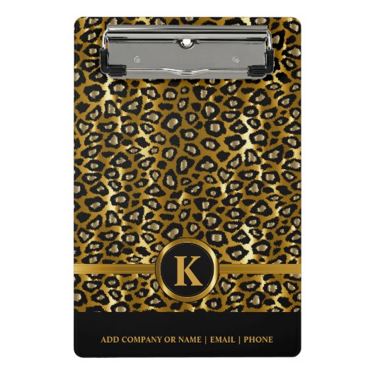 Monogram Donker goud en zwart luipspatroon Mini Klembord (Voorkant)