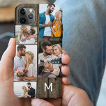 Monogram donker hout look 5 foto Case-Mate iPhone case<br><div class="desc">Gepersonaliseerd iPhone hoesje met je initiaal, multi fotocollage en country wood look achtergrond. De fotosjabloon staat klaar voor u om uw afbeeldingen toe te voegen en werkt met de klok mee van rechtsboven. De fotocollage maakt gebruik van landschaps- en portretformaten om u een verscheidenheid aan opties te bieden om uw...</div>