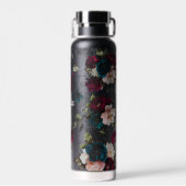 Monogram donker turquoise rode bloem waterfles (Achterkant)