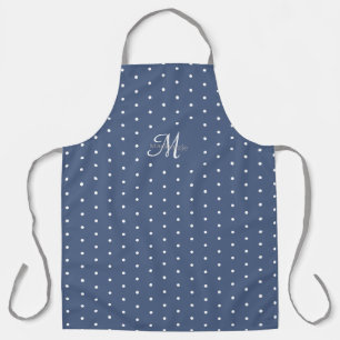 Monogram Donkerblauw Grijs Wit Polka Dots Chic Schort