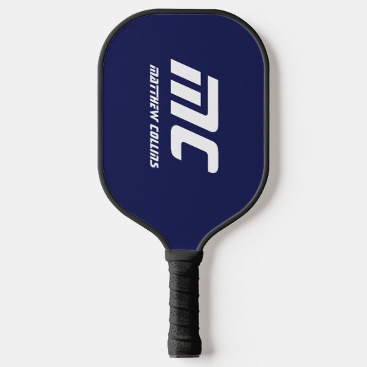 Monogram Donkerblauw Minimalistische naam Witte te Pickleball Paddle (Voorkant)