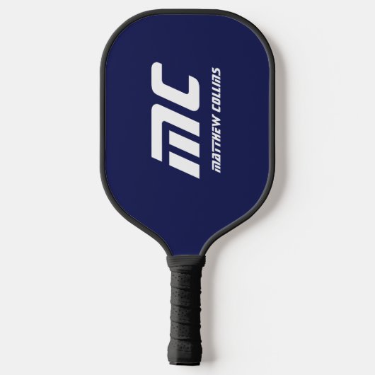 Monogram Donkerblauw Minimalistische naam Witte te Pickleball Paddle (Achterkant)
