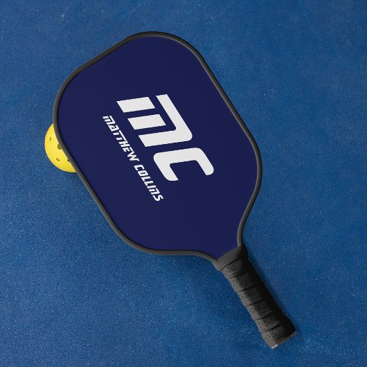 Monogram Donkerblauw Minimalistische naam Witte te Pickleball Paddle