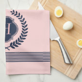 Monogram Donkerblauw & Roze krans en strepen Theedoek (Quarter Fold)