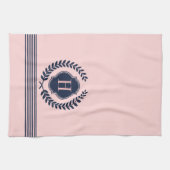 Monogram Donkerblauw & Roze krans en strepen Theedoek (Horizontaal)