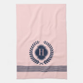 Monogram Donkerblauw & Roze krans en strepen Theedoek (Verticaal)