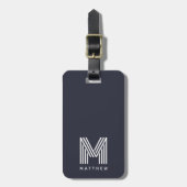 Monogram Donkerblauw Stijlvol Modern Minimalist Bagagelabel (Voorkant verticaal)
