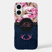 Monogram Donkerblauwe jeans Roze Antler Schattige  Case-Mate iPhone Case (Achterkant)