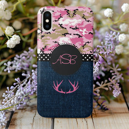 Monogram Donkerblauwe jeans Roze Antler Schattige  Case-Mate iPhone Case