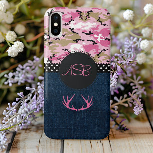 Monogram Donkerblauwe jeans Roze Antler Schattige  Case-Mate iPhone Case