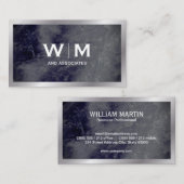 Monogram | Donkerblauwe marmeren textuur Visitekaartje (Voorkant / Achterkant)