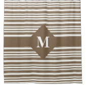 Monogram donkerbruin en witte strepen douchegordijn (Voorkant)