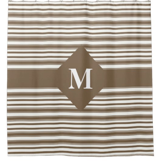 Monogram donkerbruin en witte strepen douchegordijn (Voorkant)