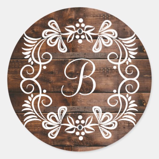Monogram Donkerbruin Hout Bruiloft Envelop Seals Ronde Sticker (Voorkant)