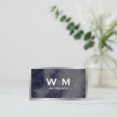 Monogram | Donkere Blauwe Marmer Textuur Visitekaartje (Staand voorkant)