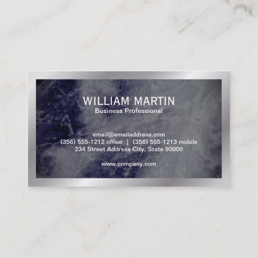 Monogram | Donkere Blauwe Marmer Textuur Visitekaartje (Achterkant)