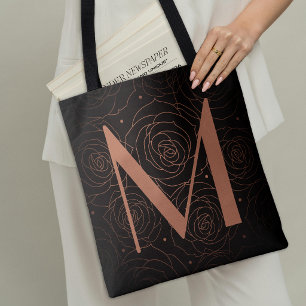 Monogram Donkere Bloem Roos Motiverende Spreuk Tote Bag