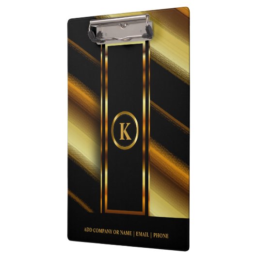 Monogram Donkere gouden en zwarte diagonaal strepe Klembord (Links)