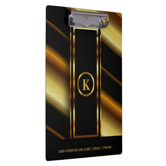 Monogram Donkere gouden en zwarte diagonaal strepe Klembord (Rechts)