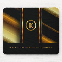 Monogram Donkere gouden en zwarte diagonaal strepe Muismat