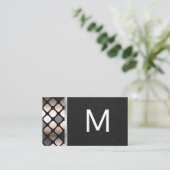 Monogram | Donkere metalen patroon | Zwart leder Visitekaartje (Staand voorkant)